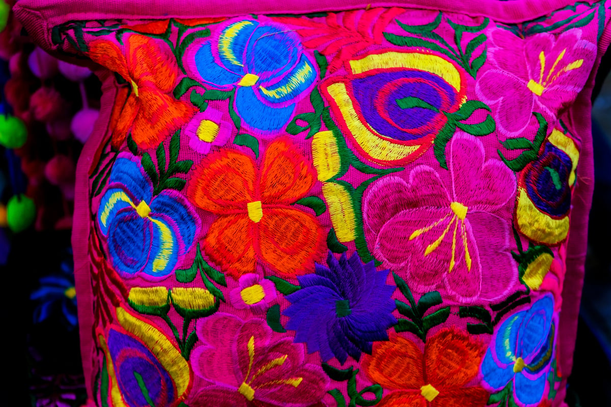 Colorful Mexican Flower Textiles Cloth Handicrafts Oaxaca Mexico